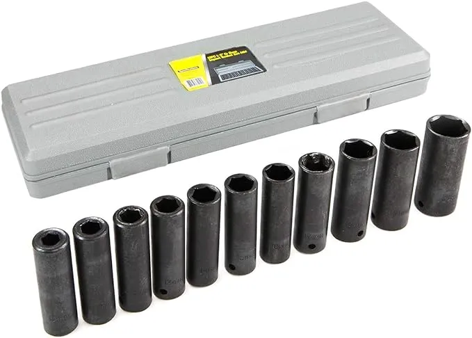 XtremepowerUS 11 Pieces 1/2 inch Socket Set Metric Impact Sockets Deep Socket Set, (10-24mm), Case