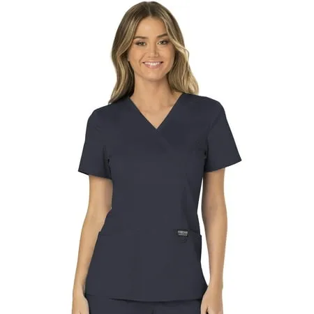 Cherokee Scrubs for Women Mock Wrap Top with 3 Pocket, Back Princess Seams WW610