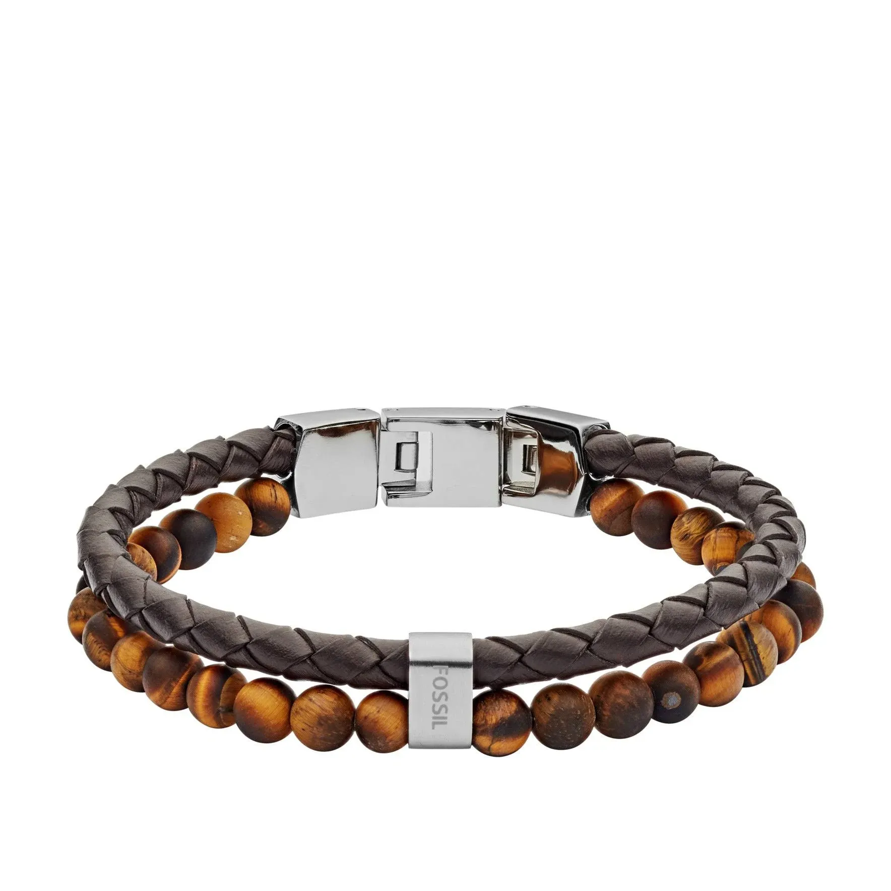 Fossil Men's Tiger's Eye and Leather Bracelet - Brown