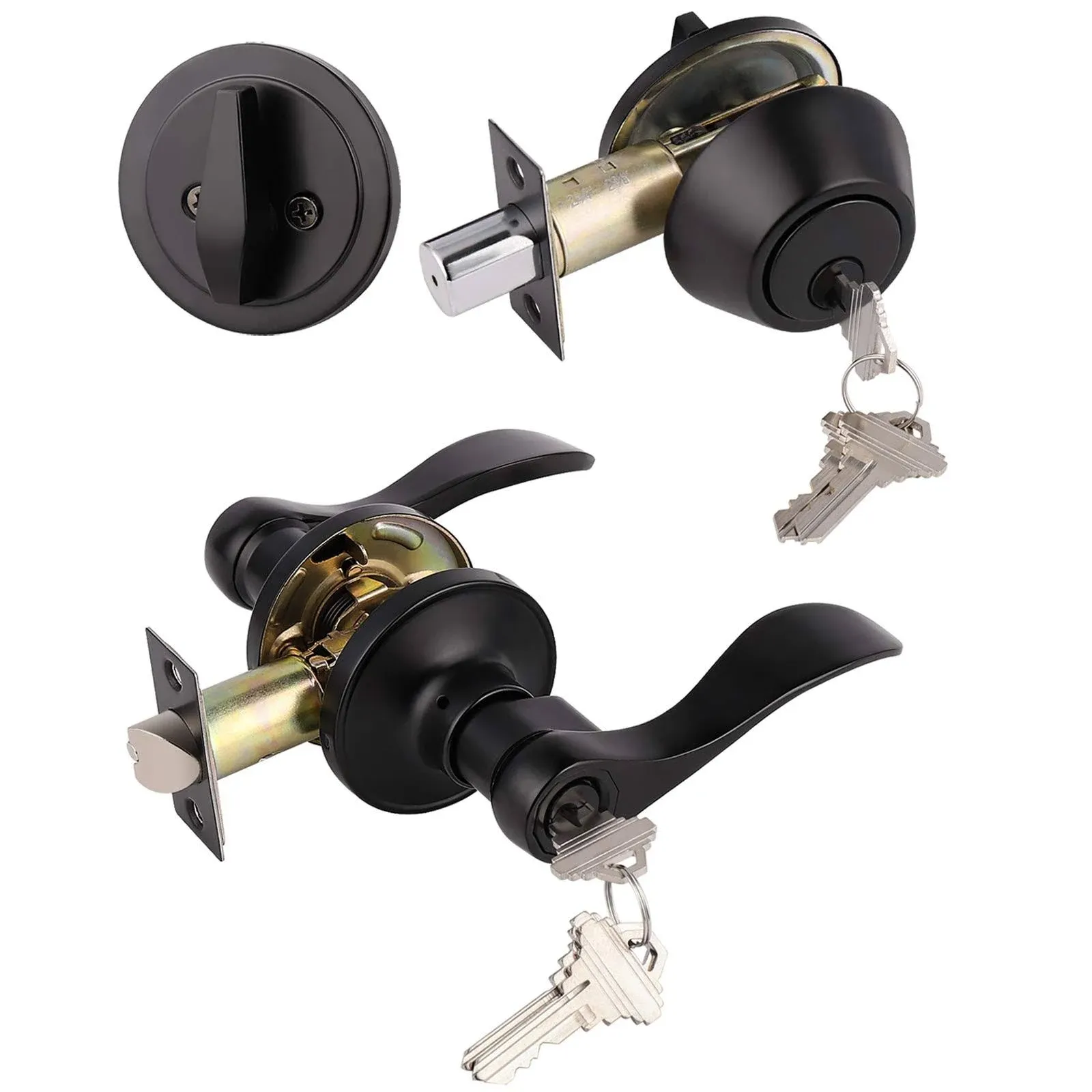 Gobrico 1Pack Exterior Door Lever Lockset with Single Cylinder Deadbolt Black...