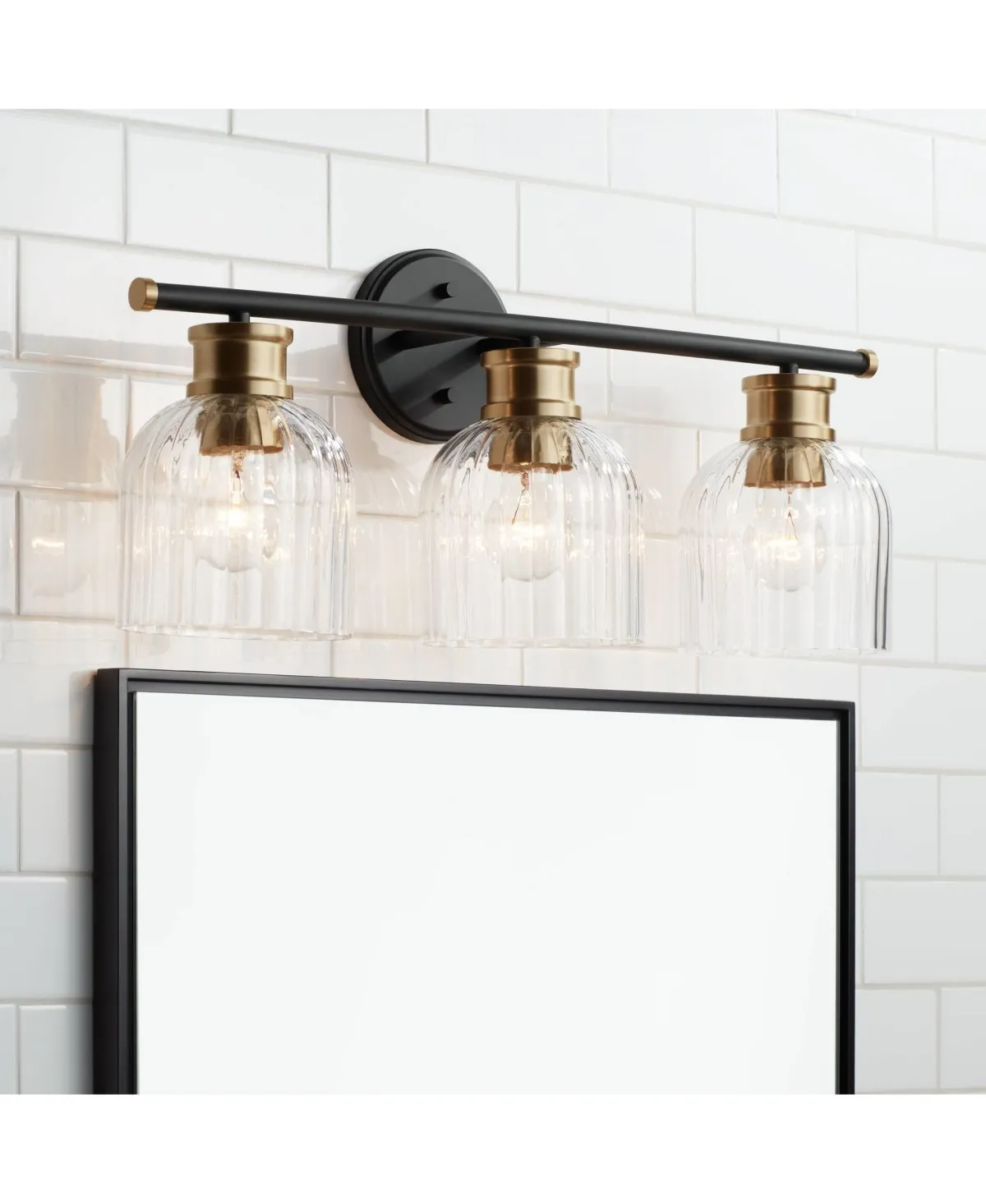 Large 5-Lights Bathroom Vanity Light Fixtures, Matte Black Bathroom Wall Lights, Modern Bathroom Lighting Fixtures with Clear Glass Shade, Farmhouse Wall Sconces Lighting for Bathroom