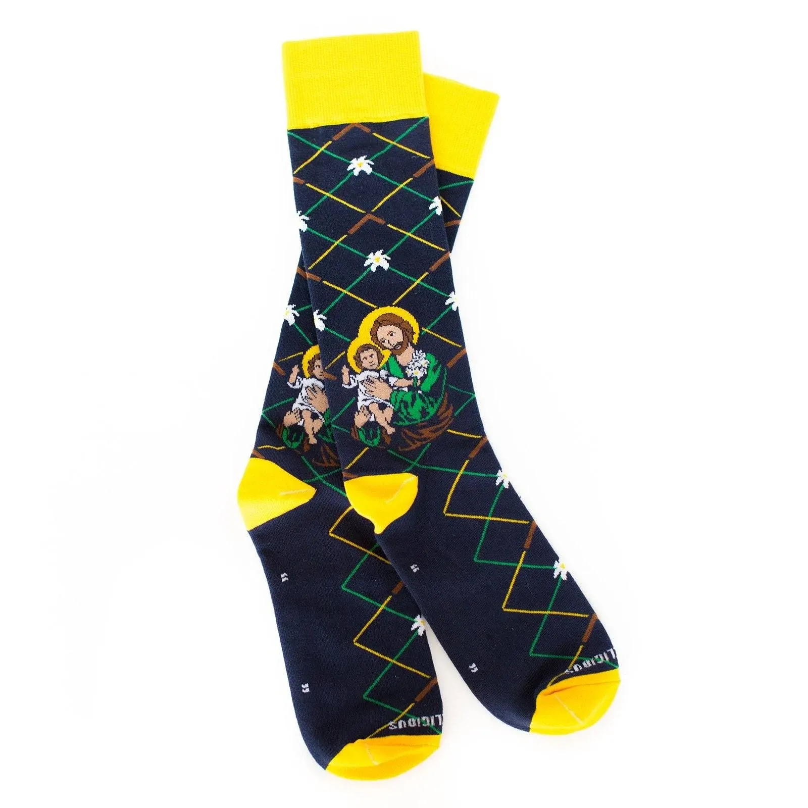 Sock Religious Patron Saints Boys and Girls One Size Fits Most Polyester Blend Catholic Inspirational Fun Crew Socks, Kids