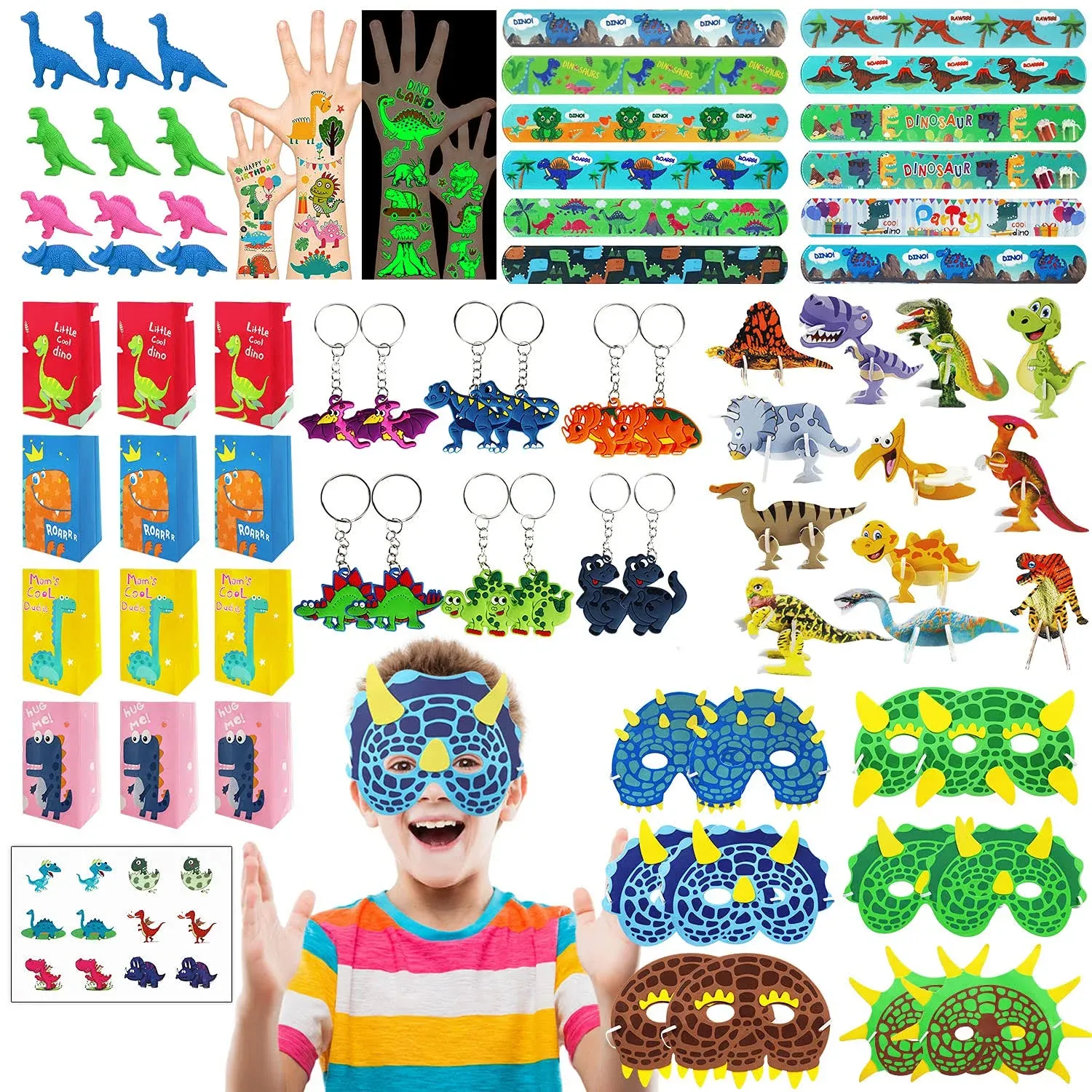 Leesgel 96pcs Dinosaur Party Favors for Kids, Dinosaur Party Bags, Dinosaur ...