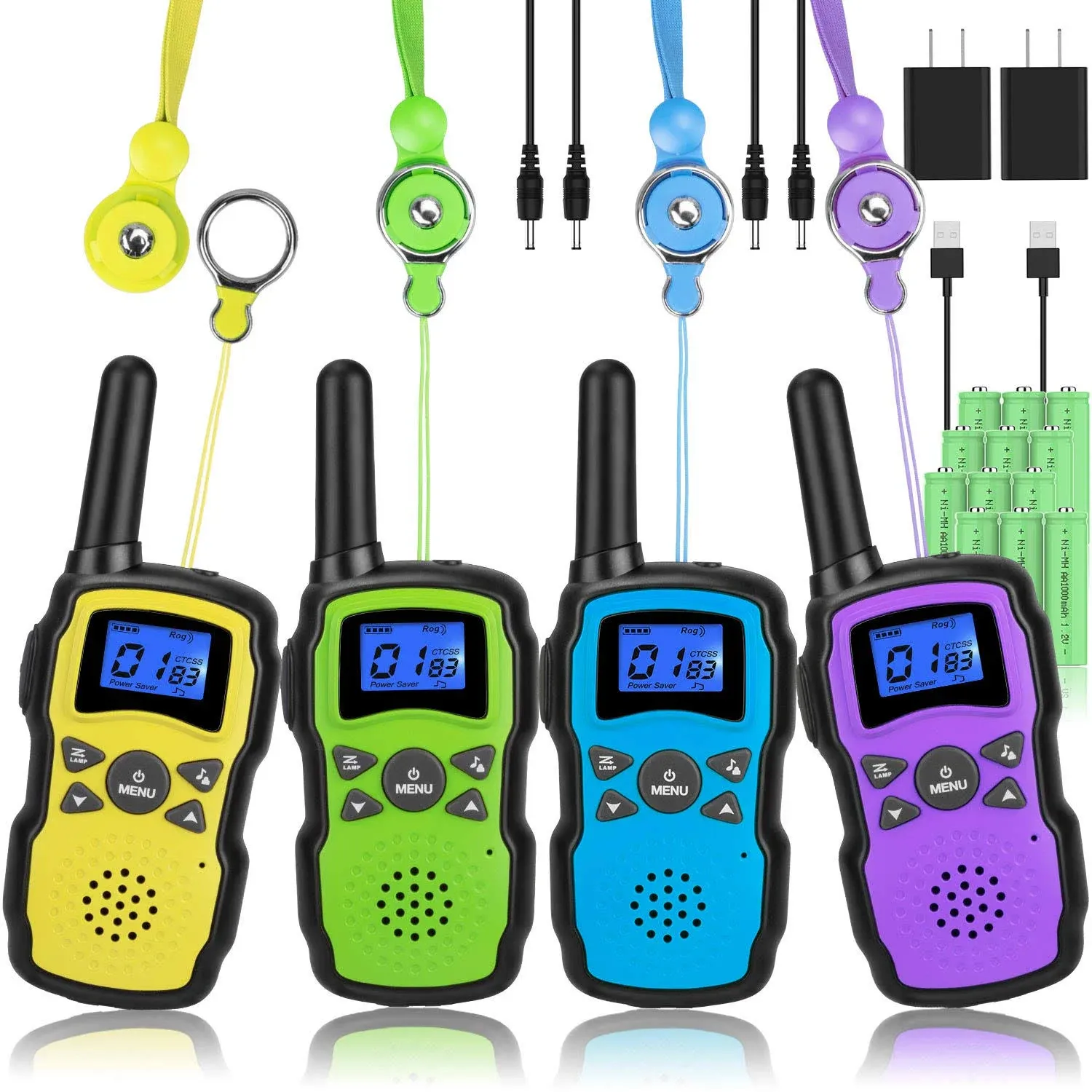 Wishouse Walkie Talkies for Kids Adults Rechargeable Long Range 4 Pack with 2 USB Chargers 12 Batteries,Family Walky Talky,Outdoor Camping Games