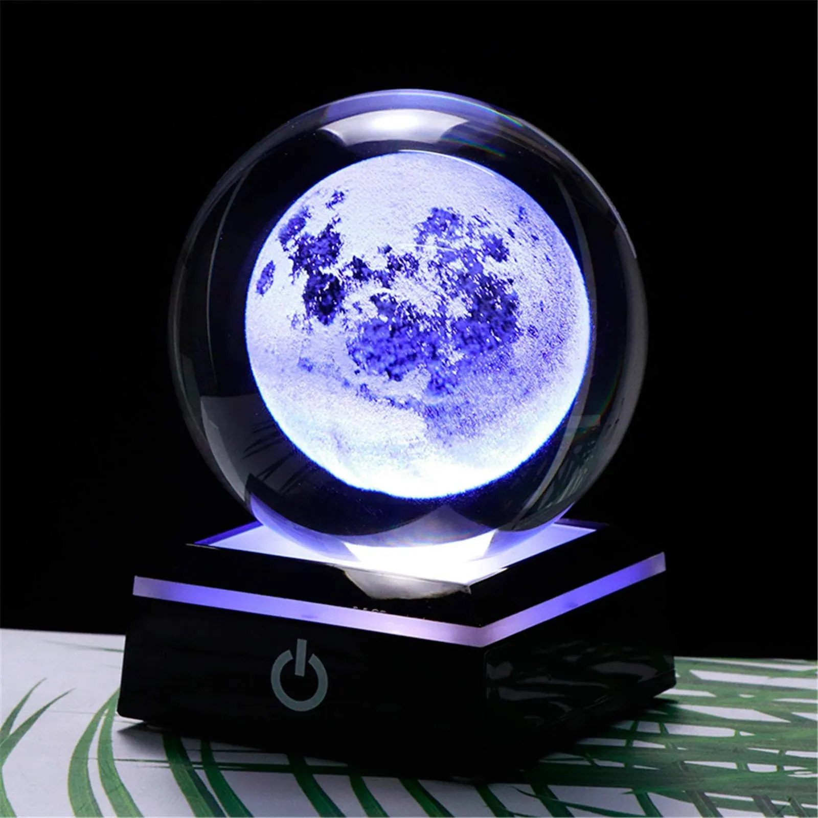 Qianwei 3D Moon Model Crystal Ball Led Lamp Base - Space Decor World Globe Planets Sphere Night Light 80mm 3.15 Inch - Solar System Decor Best Birthday Astronomy Gifts for Men Physics Science Teacher