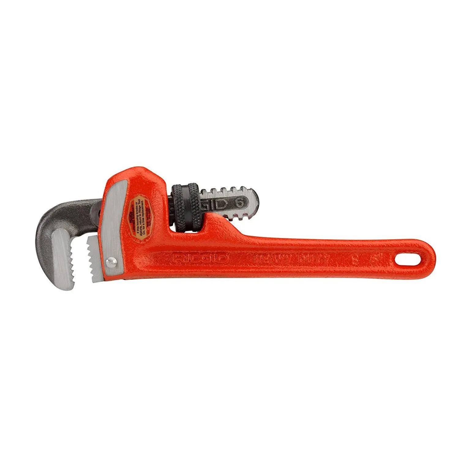 Heavy-Duty Straight Pipe Wrench, Steel Jaw, 6 in