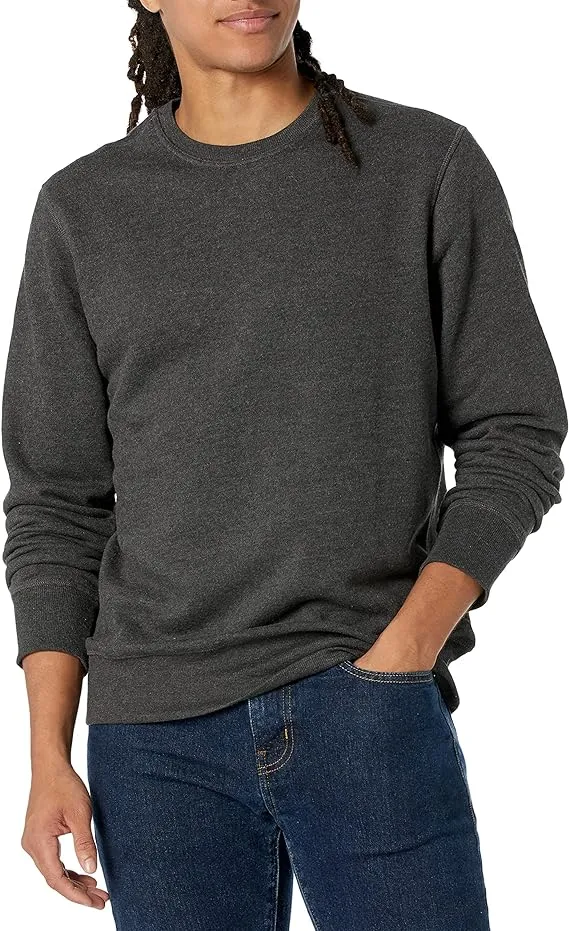 Essentials Men's Crewneck Fleece Sweatshirt, Charcoal Heather, Large