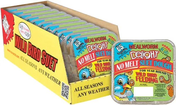 C&S Mealworm Delight No Melt Suet Dough Wild Bird Food, 11.75-oz tray