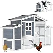 PawHut 75" Wooden Hen House Backyard Chicken Coop with Outdoor Run and Nesting Box