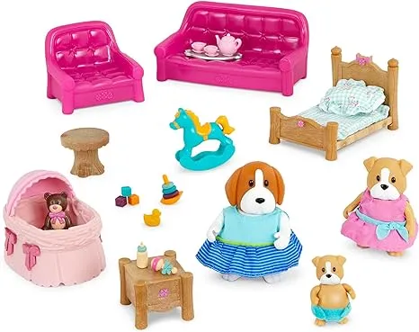 Lil Woodzeez – Dollhouse Furniture Playset – Living Room & Nursery Playhouse with 3 Posable Figures – Sofa, Crib & Miniature Toys – Kids 3 Years +