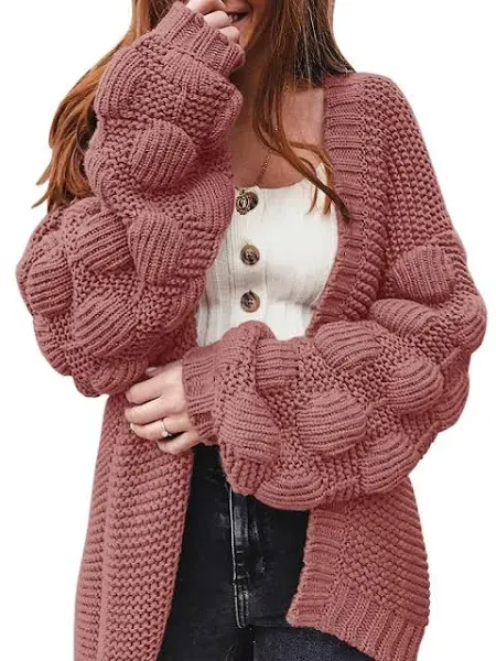 FERBIA Women Oversized Cardigan Knitted Cute Chunky Sweaters Wrap Long Fall Pom Pom Open Front Knit