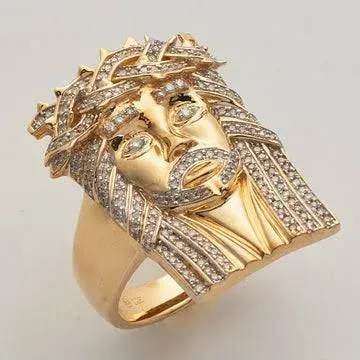 10KY 0.85CTW DIAMOND JESUS HEAD MENS RING