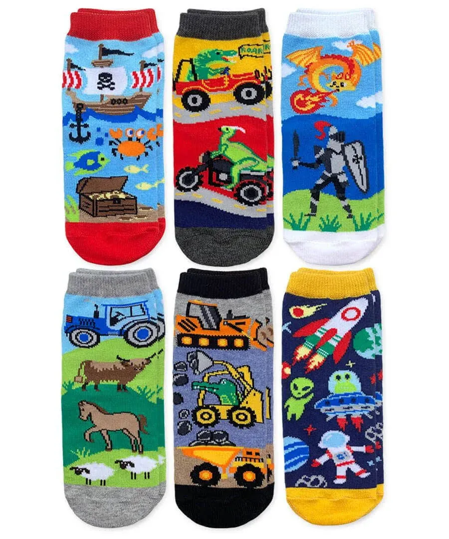 Jefferies Socks Boys Space Pirate Dinosaur Fun Colorful Pattern Crew Socks 6 Pack