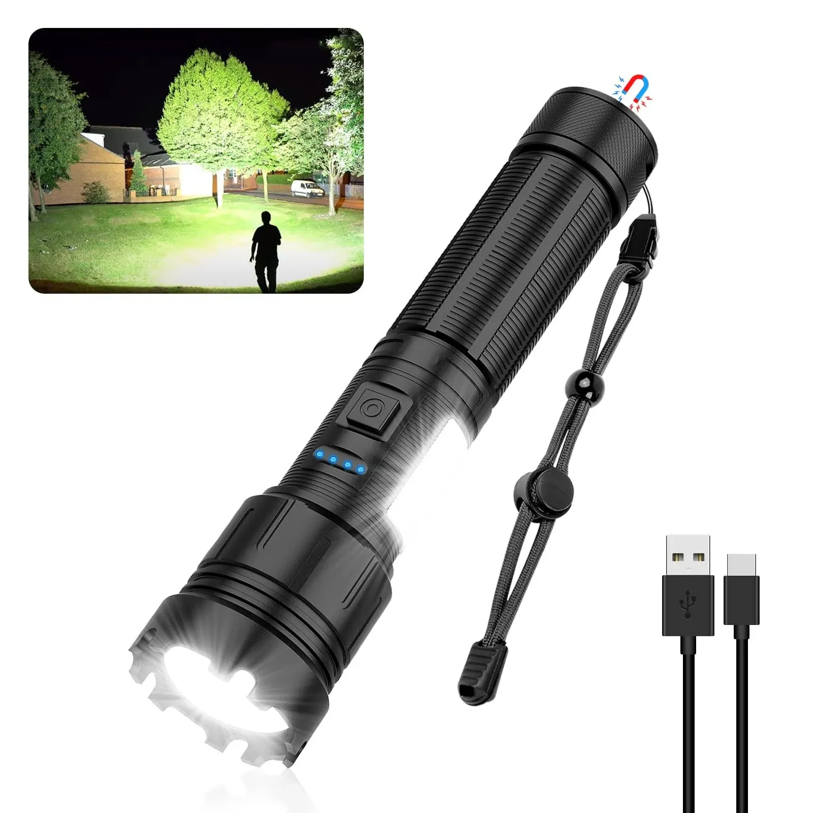 MoreZra Magnetic Rechargeable 10000 High Lumens, Super Bright LED Flashlight with ...