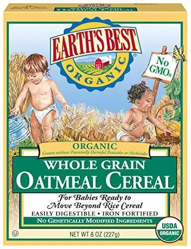 Earth's Best Organic Infant Cereal, Whole Grain Oatmeal, 8 oz. Box Pack of 12