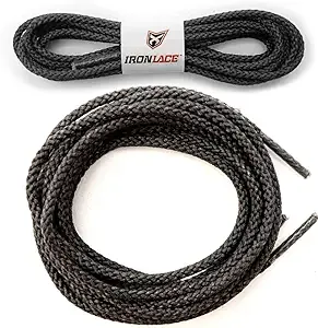 IRONLACE Unbreakable Round Bootlaces - Indestructible, Waterproof & Fire Resistant Boot & Shoe Laces, 1500-Pound Breaking Strength/Pair, Black, 33-Inch, 3.2mm Diameter, 1-PairIRONLACE Unbreakable Round Bootlaces - Indestructible, W…