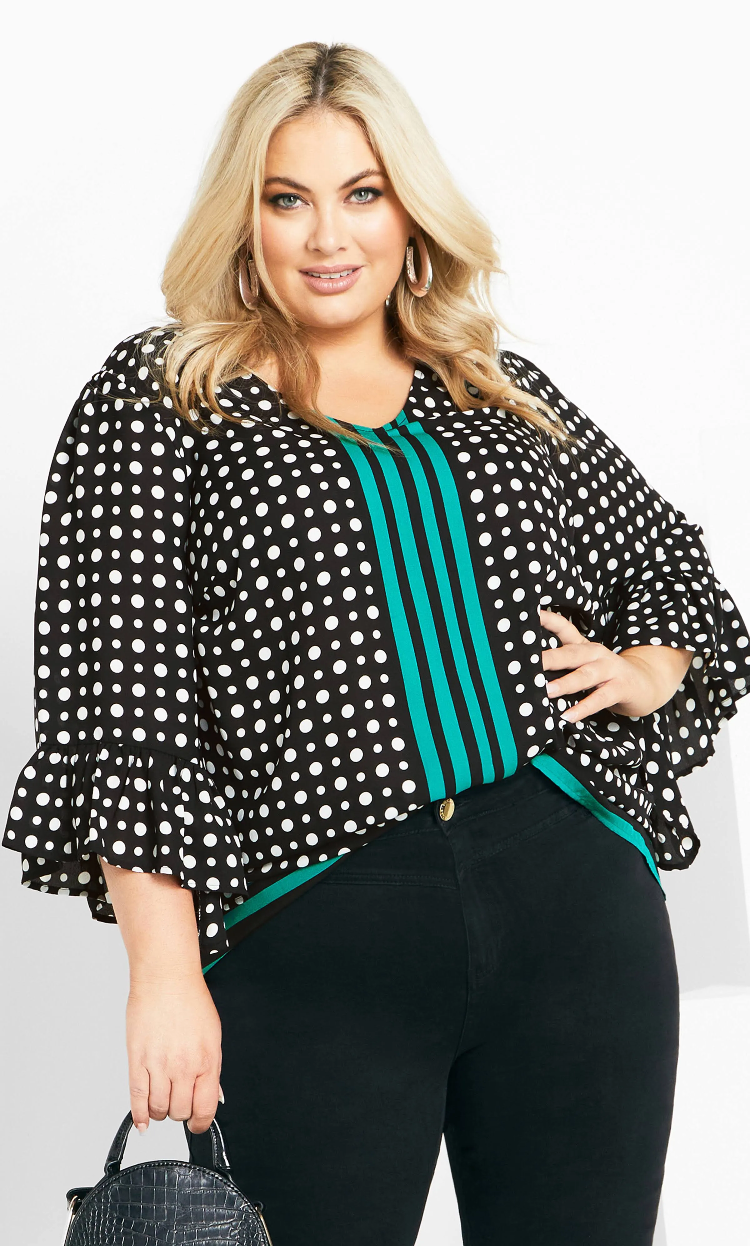 Avenue | Women's Plus Size Tunic Strke A Pose - Black/Emerald - 16W