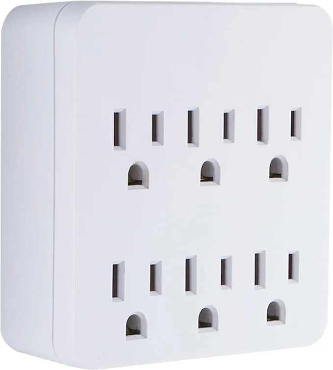 GE Adaptador de Tierra para pared con 6 enchufes Blanco