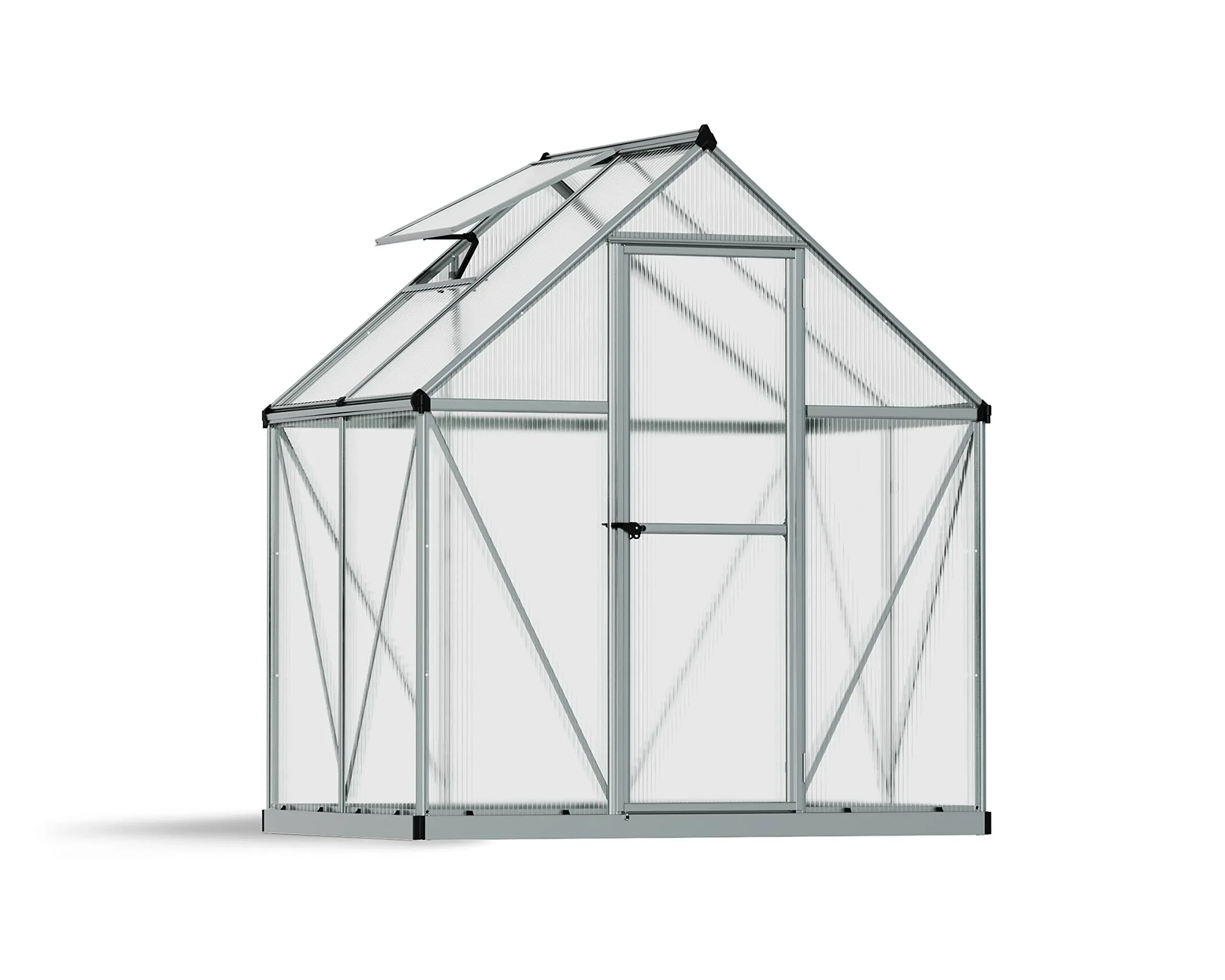 Palram - Canopia Mythos 6' x 4' Polycarbonate/Aluminum Walk-In Greenhouse – Silver - with Roof Vent and Plant Hangers