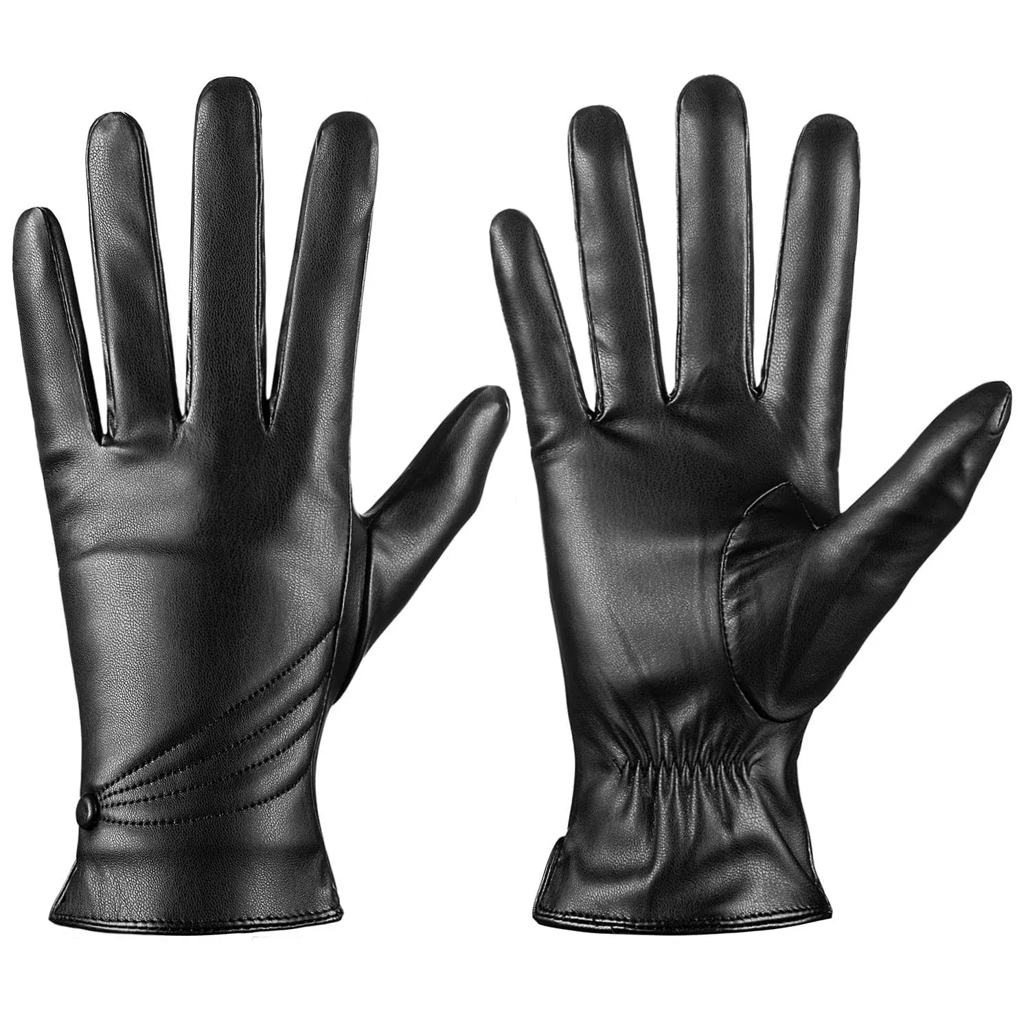 Women&#x27;s Black Leather Gloves with Cashmere Wool Lining Warm Winter Snow Gloves