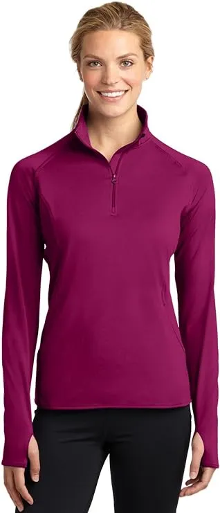 "Sport-Tek Women's Hot Coral Sport-Wick Stretch 1/4-Zip Pullover"