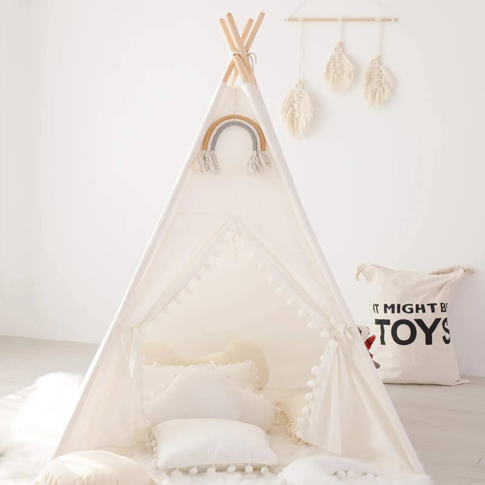 Teepee Tent,Indoor Tent for Kids, Canvas Kids PlayTent for Girls &amp; Boys, Beig...