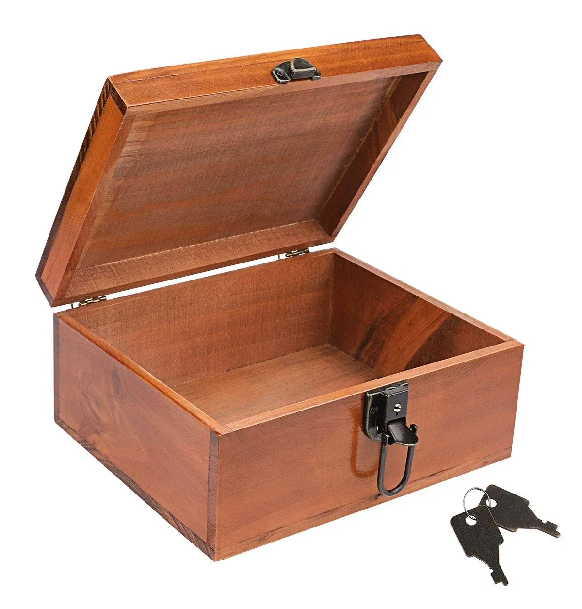 WOODEN KEEPSAKE BOX with Lock Key for Jewelry Gift Storage Decor Brown DEDOOT