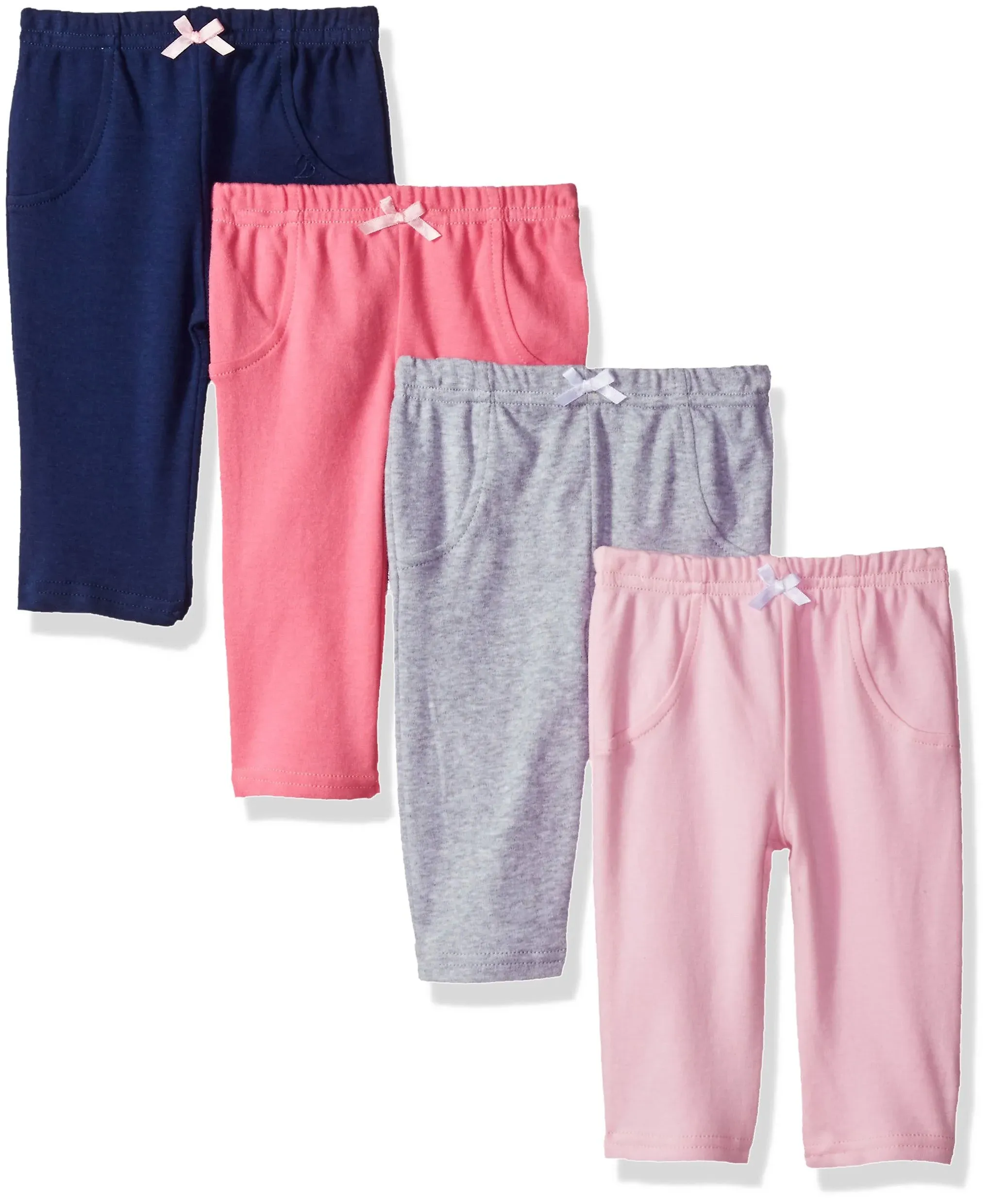 Luvable Friends 4-Pack Baby Pants, Girl Solid