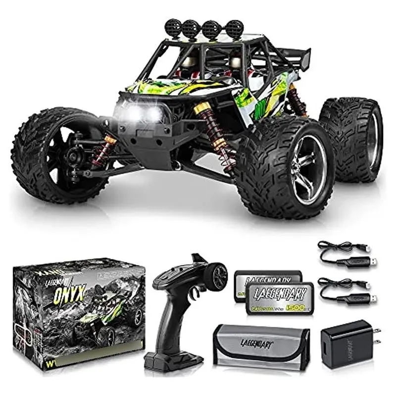 LAEGENDARY RC Cars - 4x4 Onyx Offroad Remote Control Car for Adults - Fast Speed, Waterproof, Electric, Hobby Grade Sand Buggy Truck - 1:12 Scale, Brushed, Green - Black