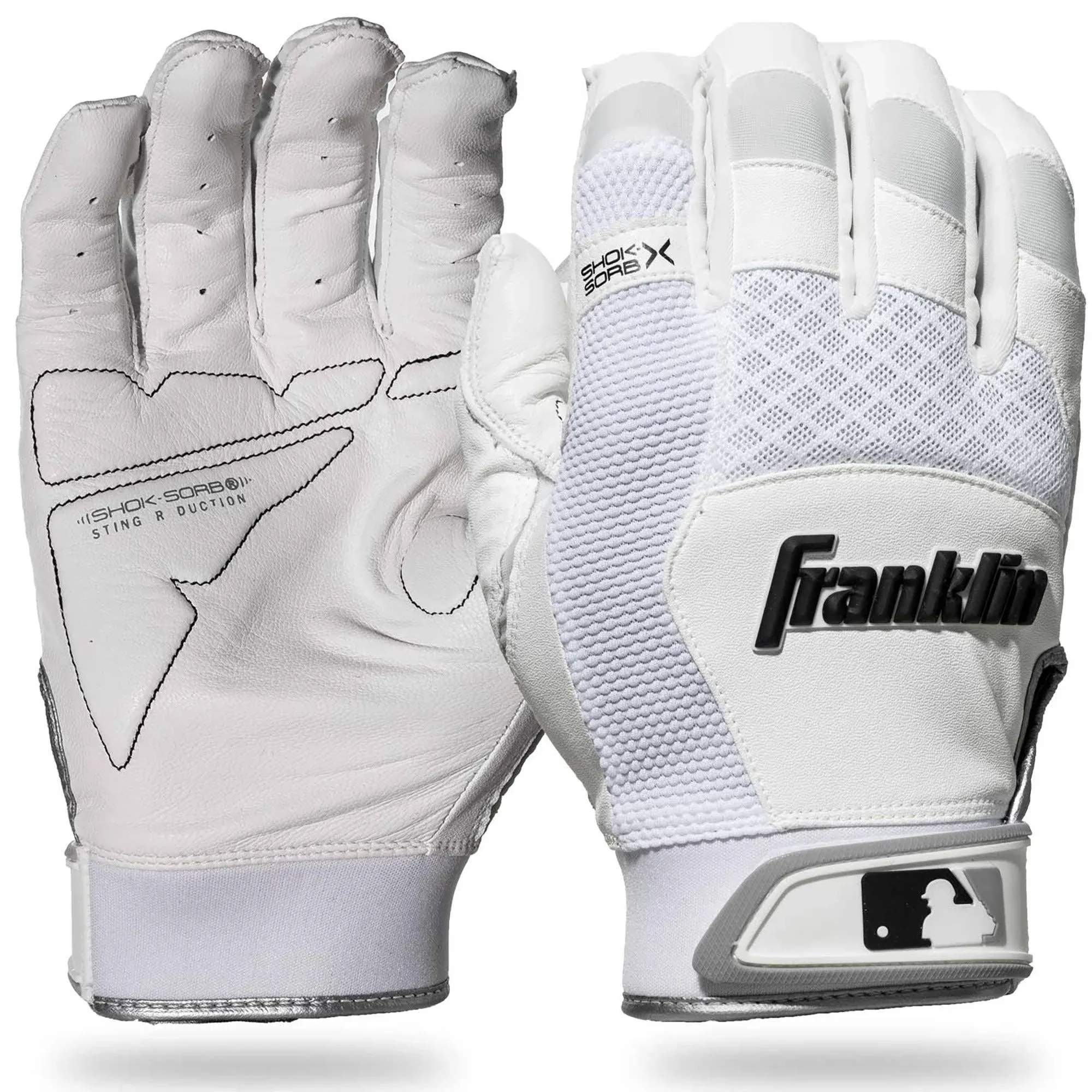 Franklin Sports Shok-Sorb x Batting Gloves - White/White - Adult Small