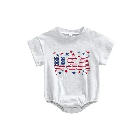 JYYYBF Newborn Baby Boy Girl 4th of July Outfit USA Romper Short Sleeve Oversized Onesies Bodysuit Jumpsuit Infant Clothes Gray 0-6 Months