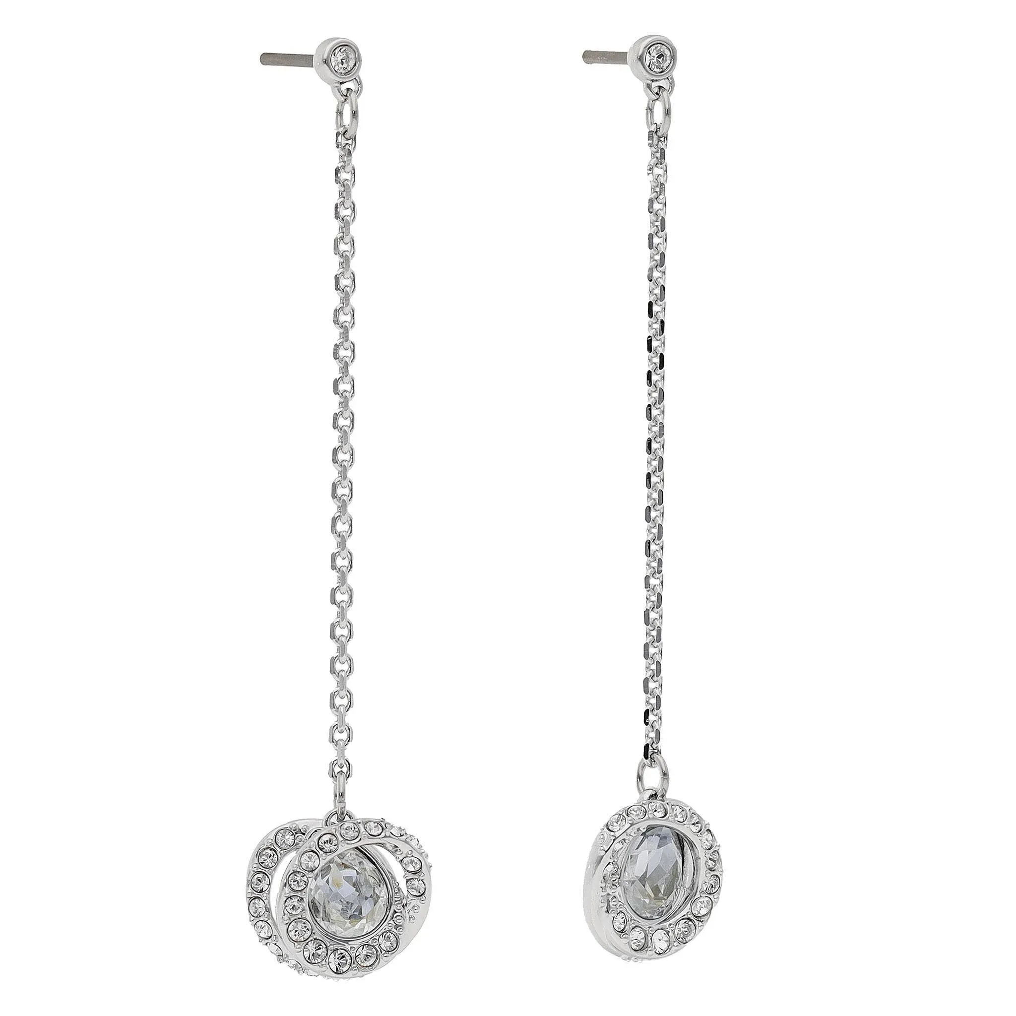 Swarovski Generation drop earrings, Long, White, Rhodium plated