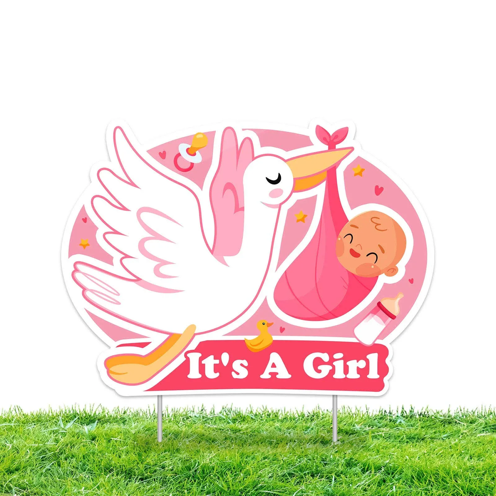 Greatingreat IT’S a Girl Pink Yard Signs with Stakes - It’S a Girl Stork Baby