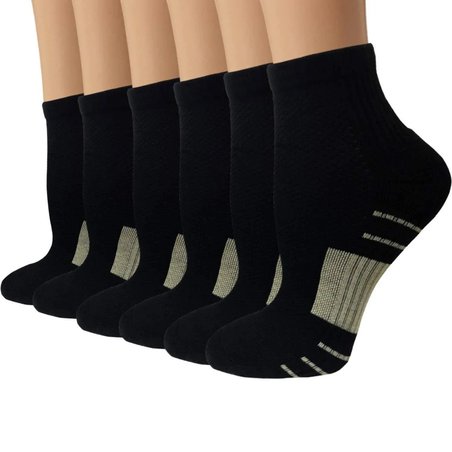 Sooverki Copper Plantar Fasciitis Running Compression Socks for Men & Women – 6 Pairs Arch Support Ankle Socks for Athletic&Travel