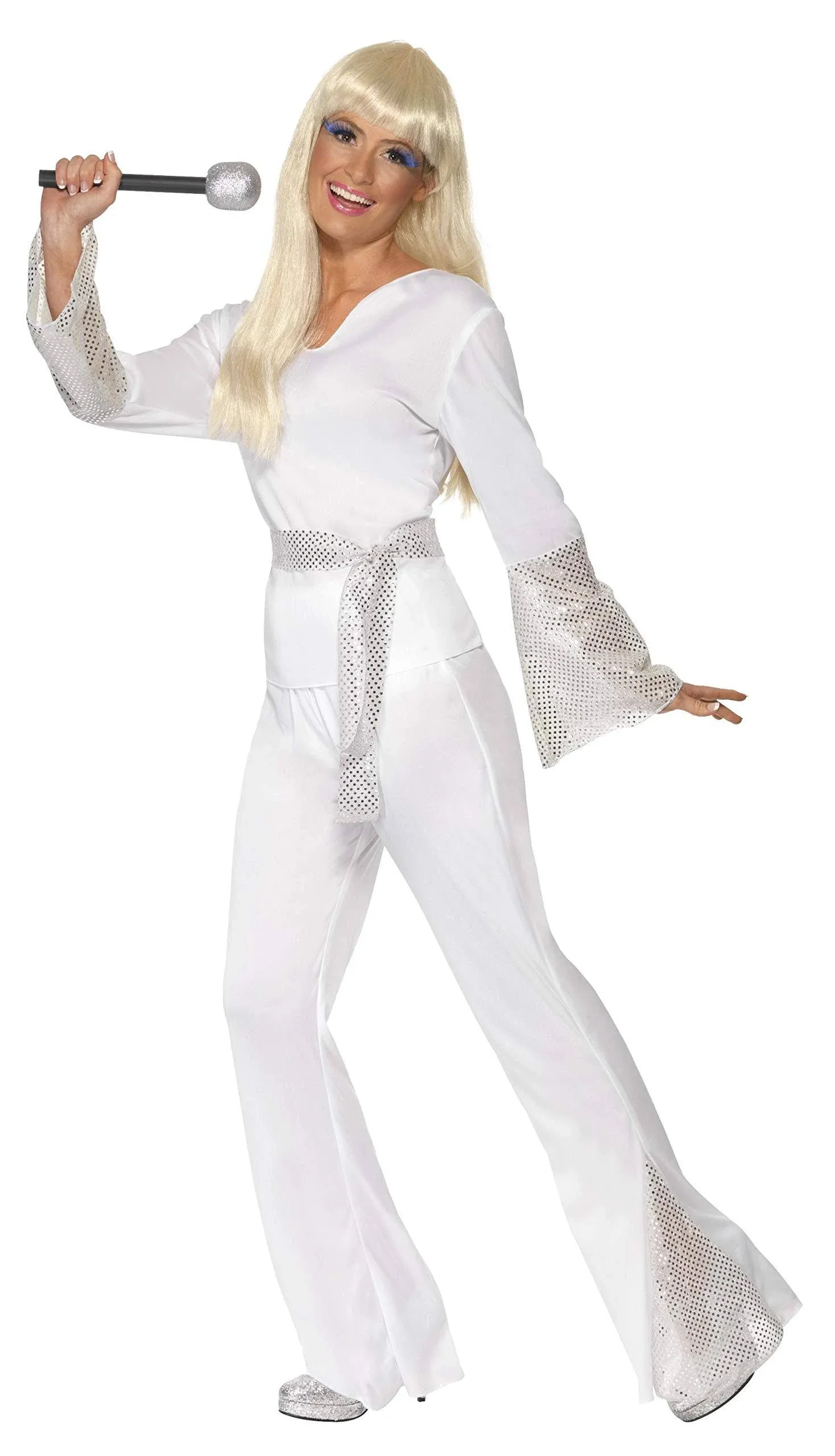 Women's 70s Disco Lady Costume - White - Small