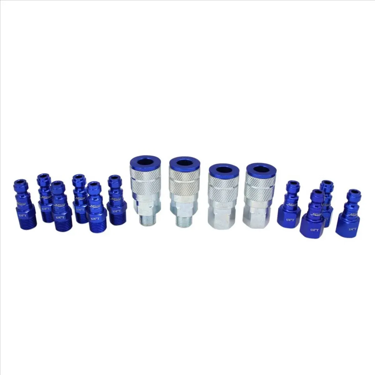 Milton Industries S-314TKIT 14 Piece T-Style 1/4" NPT Blue ColorFit Coupler & Plug Kit