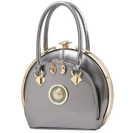 Tancuzo Purse Handbag for Women Patent Leather Satchel Top Handle Bag Gray