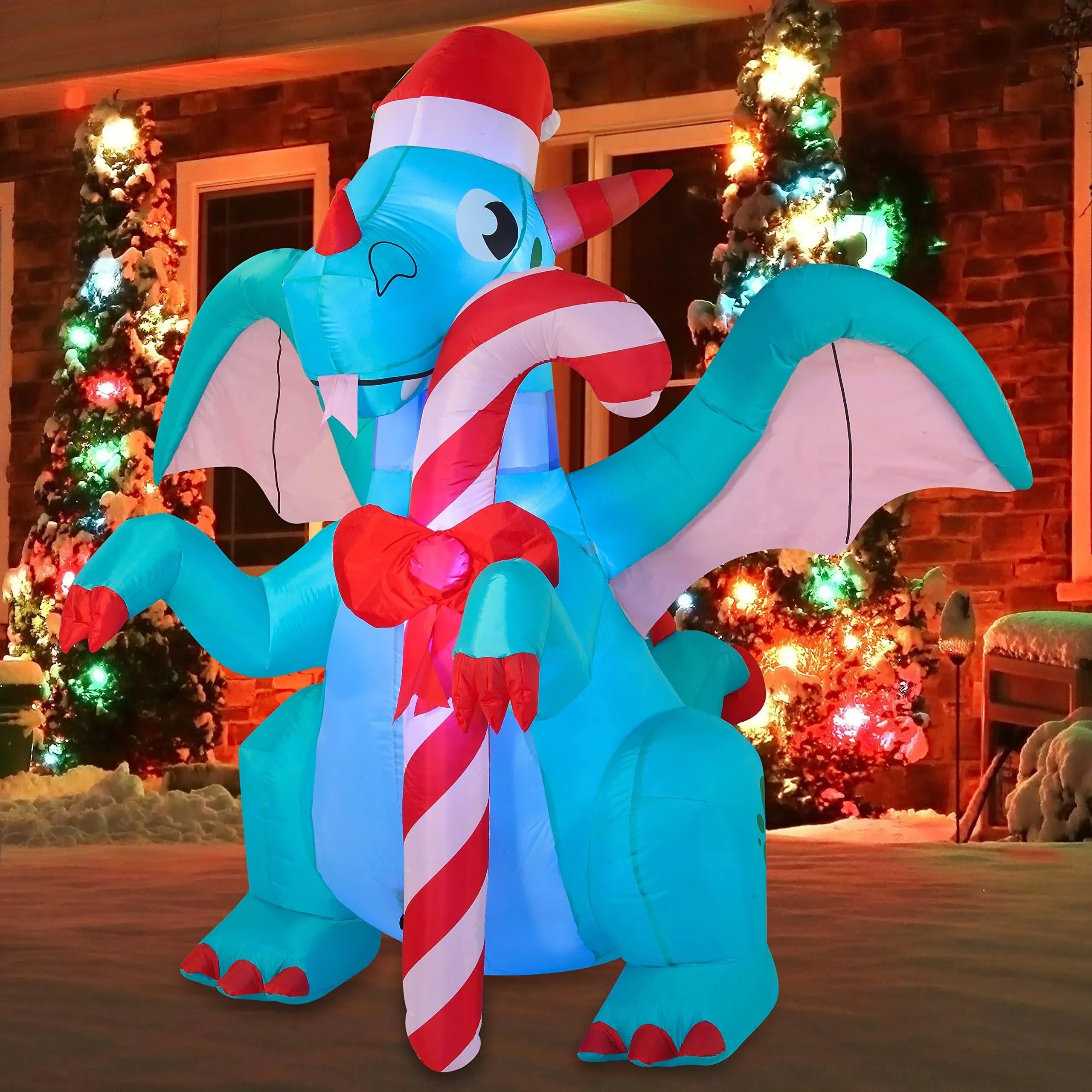 "Joiedomi 6' Green Dragon with Candy Cane Inflatable Decoration"