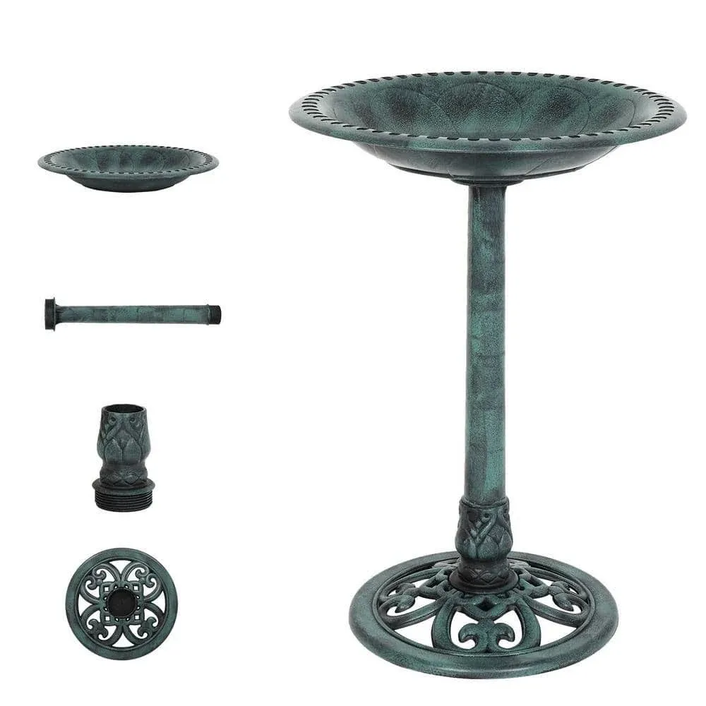 28 in. Antique Green Resin Bird Bath