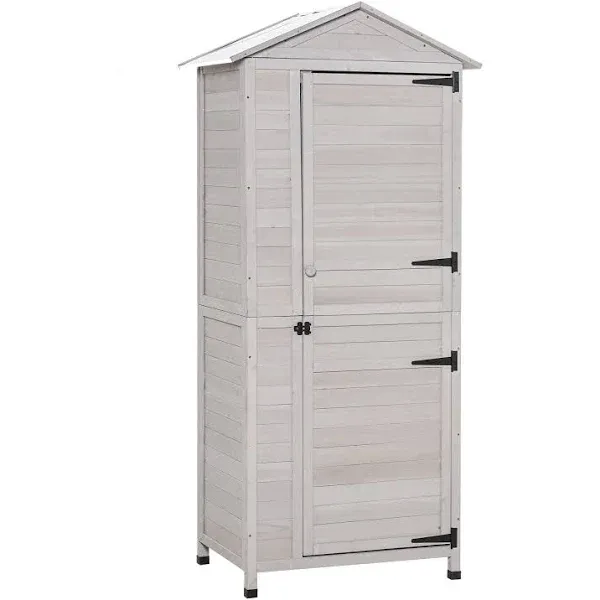 4-Tier Wood Garden Cabinet Storage Shed Lockable Organizer with Foot Pad Handle