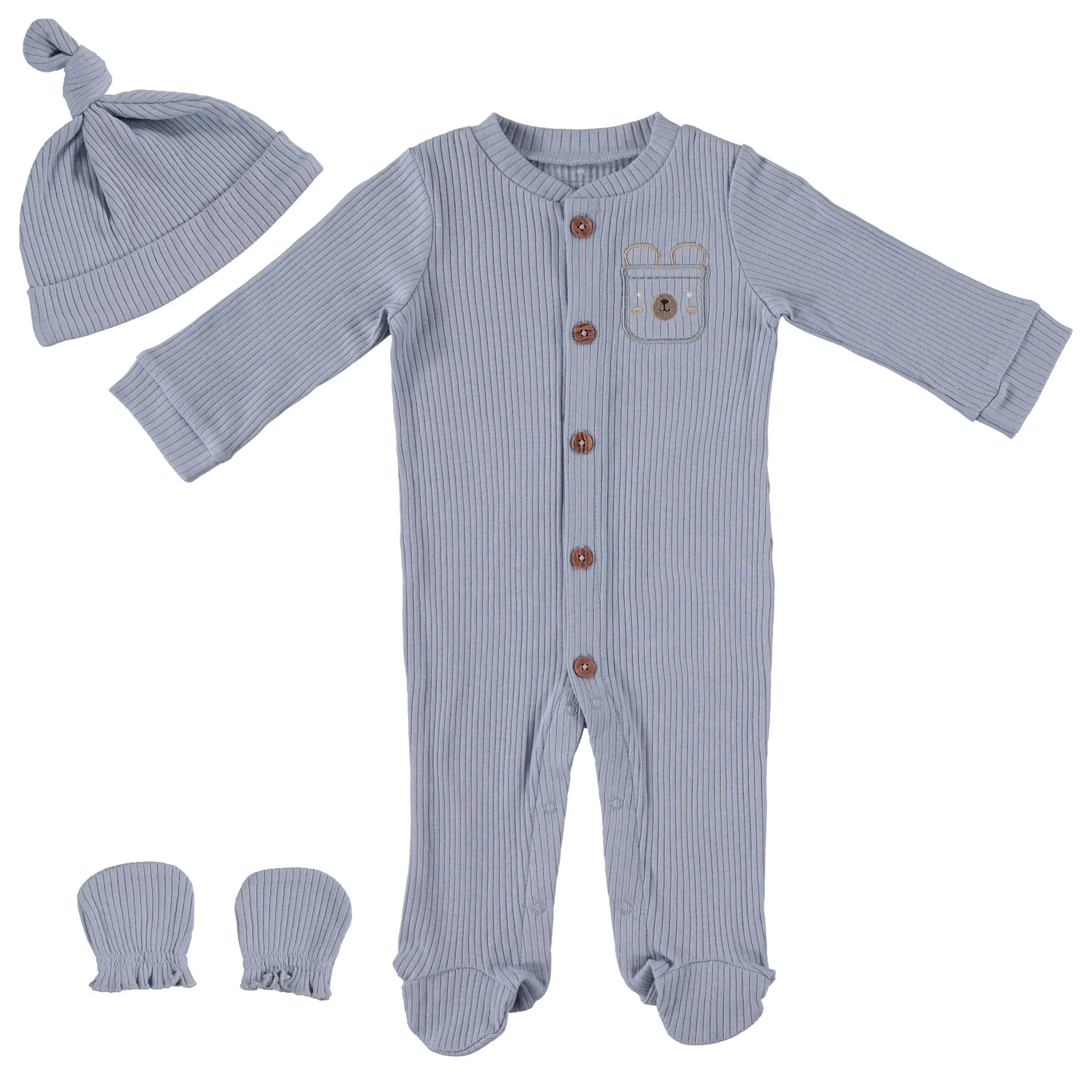 Baby Gear Baby Boy 3 PC Footed Coverall Set Sizes Newborn-9 Months