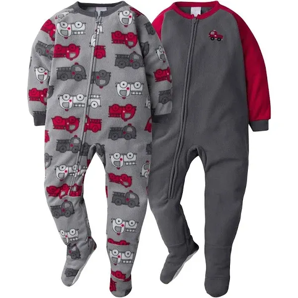 Gerber Baby Boys' Toddler Loose Fit Flame Resistant Fleece Footed Pajamas 2-Pack