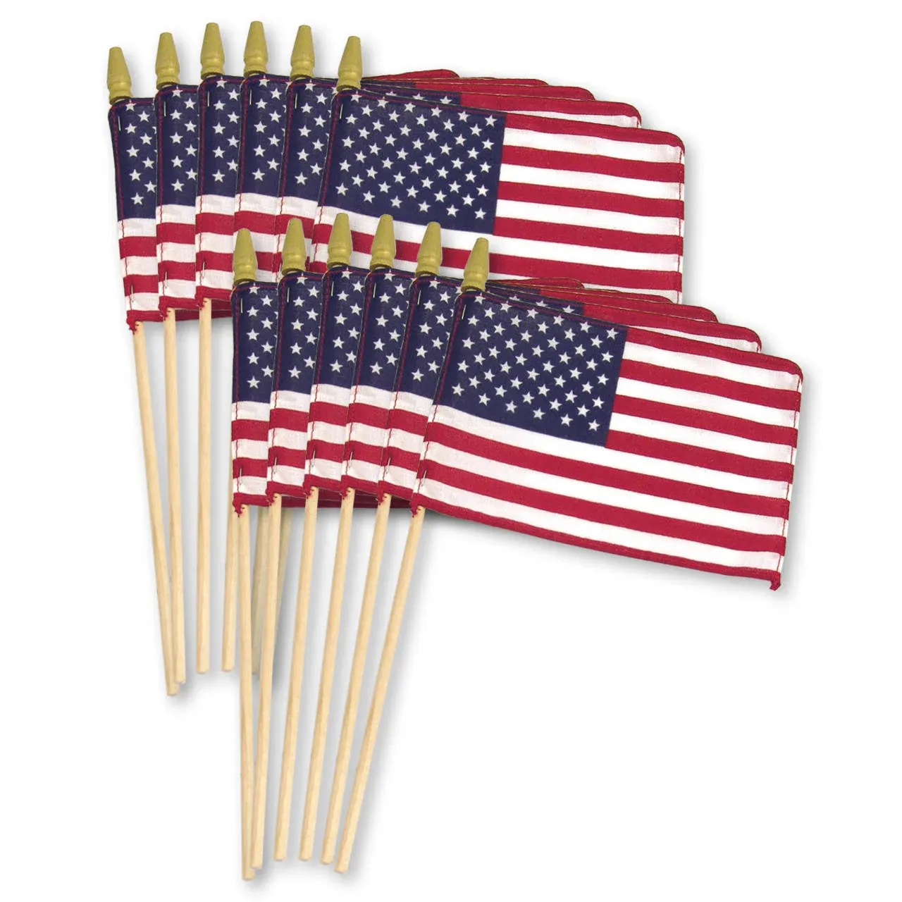 Super Tough US Stick Flag 8" x 12" Economy - Wood Stick - No Spear Tip - 12 Pk