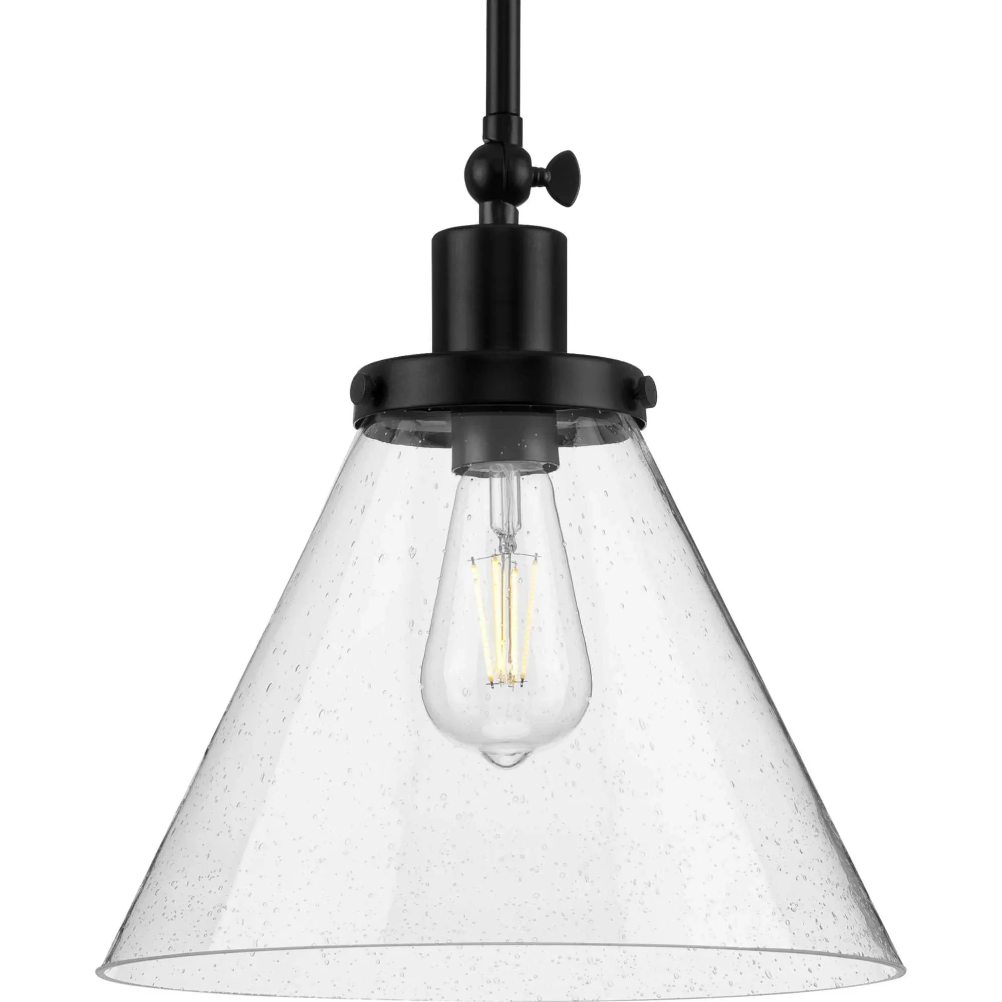 Progress Lighting Hinton Matte Black Farmhouse Seeded Glass Cone Led; Pendant Light