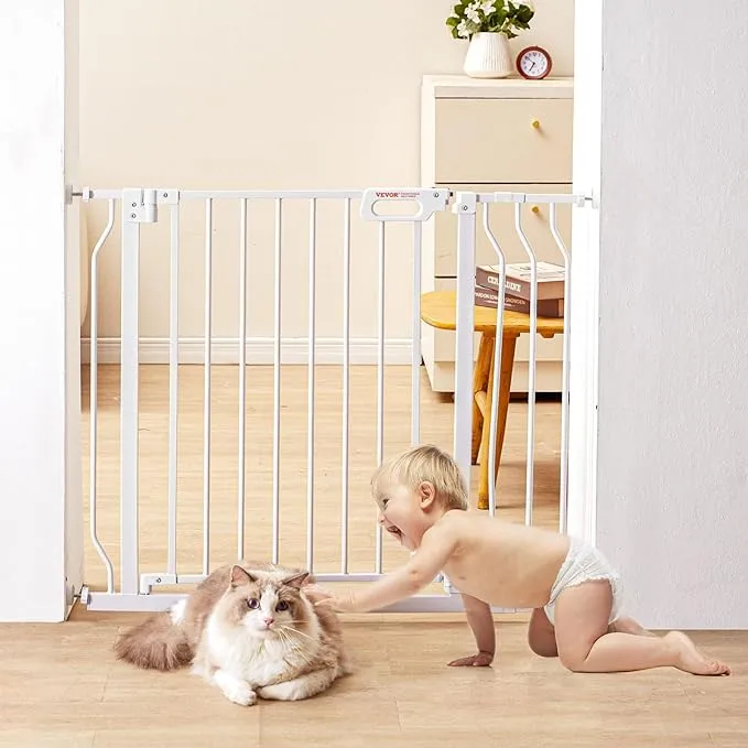 VEVOR Baby Gate, 29.5"-39" Extra Wide, 30" High, Dog Gate for Stairs Doorways and House, Easy Step Walk Thru Auto Close Child Gate Pet Security Gate with Pressure Mount Kit and Wall Mount Kit, White