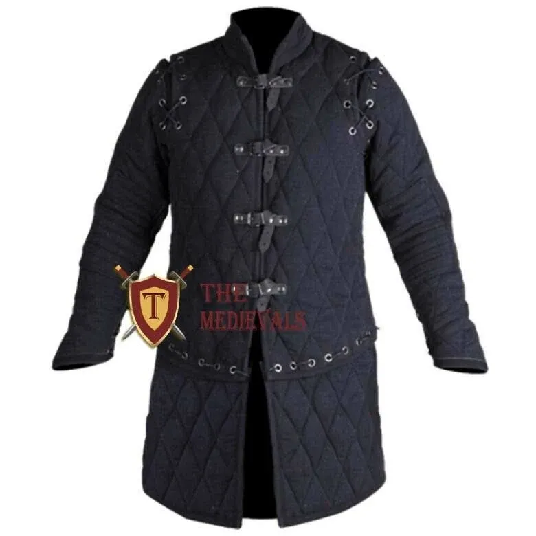 Medieval fine Thick Padded Full Sleeves Gambeson Coat Aketon Jacket Armor Sca