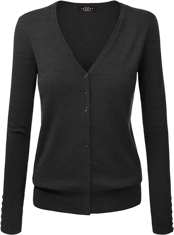 Anyjoin Women s Long Sleeve Button Down Sweater Classic V-Neck Knit Cardigan