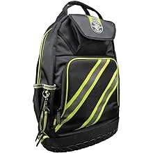 Klein Tools 55597 Tool Bag Backpack, Tradesman Pro Tool Organizer with 39 Pockets, Reflective Hi Viz, Padded Shoulder Straps, Molded Base