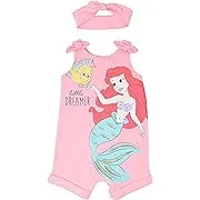 Disney Princess Rapunzel Ariel Belle Jasmine Aurora Baby Girls Snap Romper and Headband Newborn to Toddler