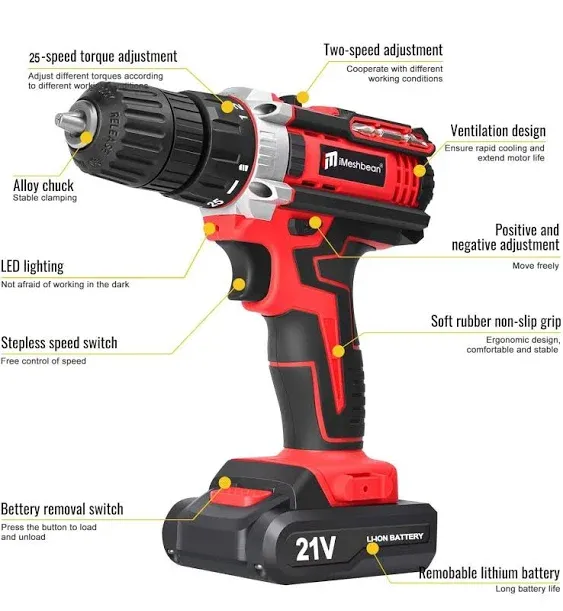 21v MAX Cordless Drill Set, 3/8 Keyless Chuck, Electric Power Drill Kit with 1 ...